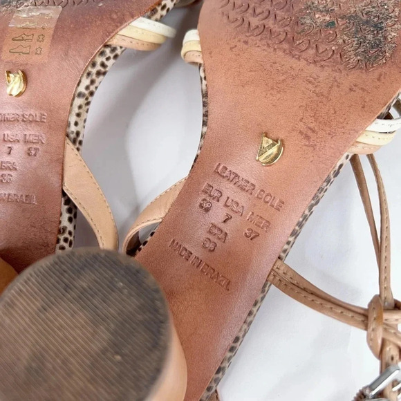 Vicenza Anthropologie Cream Neutral Slingback Heeled Sandals Leather Round Heel - Picture 14 of 14